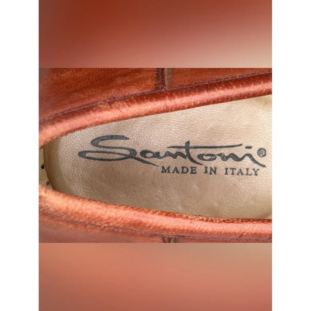 Santoni Tassel Kiltie Loafers Women 11 D Brown Leather Vero Cuoio Made In Italy